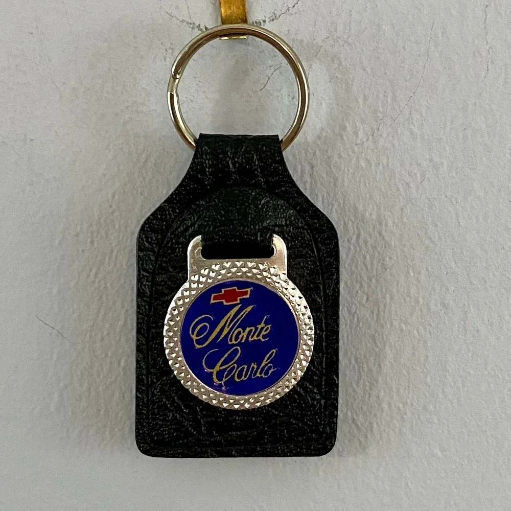 Vintage Chevrolet Monte Carlo Leather Keychain Blue Enamel Bowtie Fob Canada